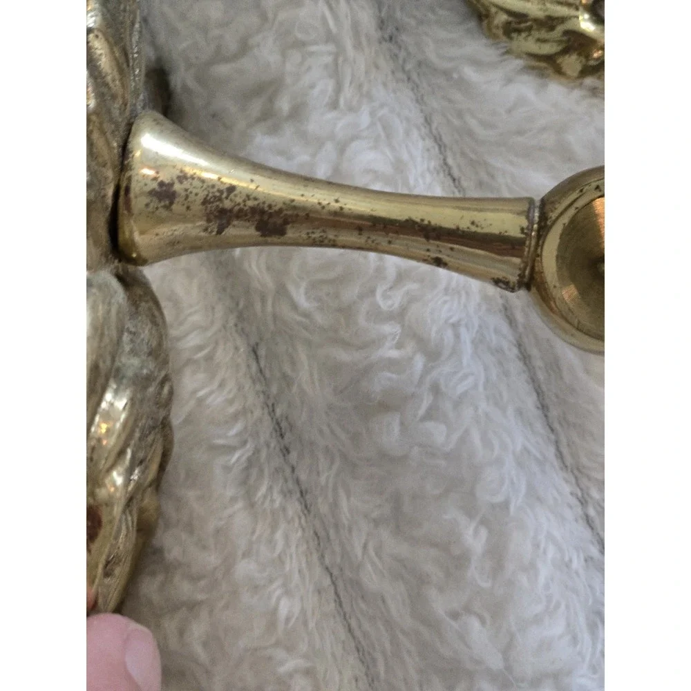 Pair Brass Curtain Rid Finials Or Tiebacks Drapery Rose Design With Screws